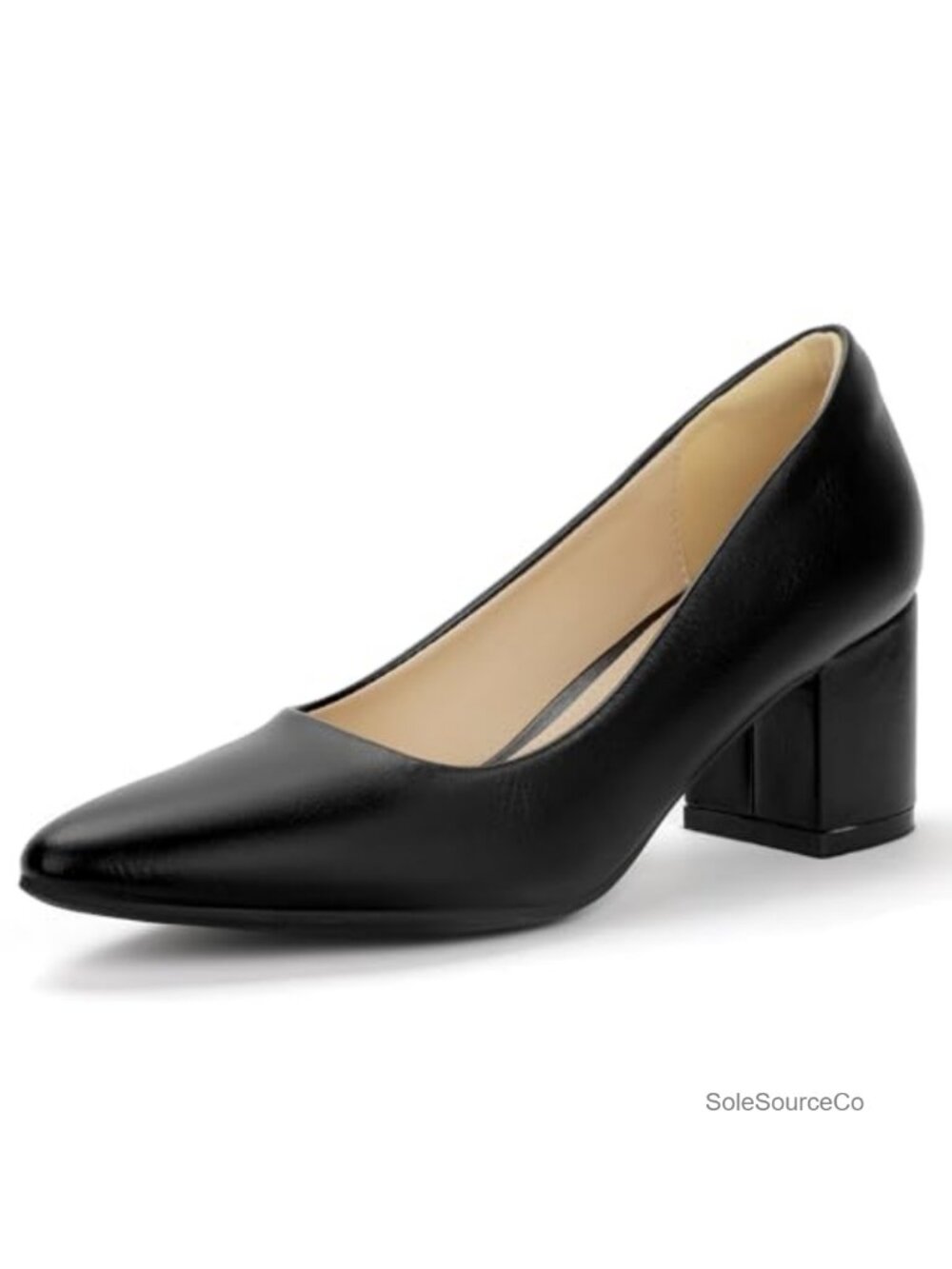 Women's Pumps Closed Pointed Toe Low Chunky Block Heels Faux Leather